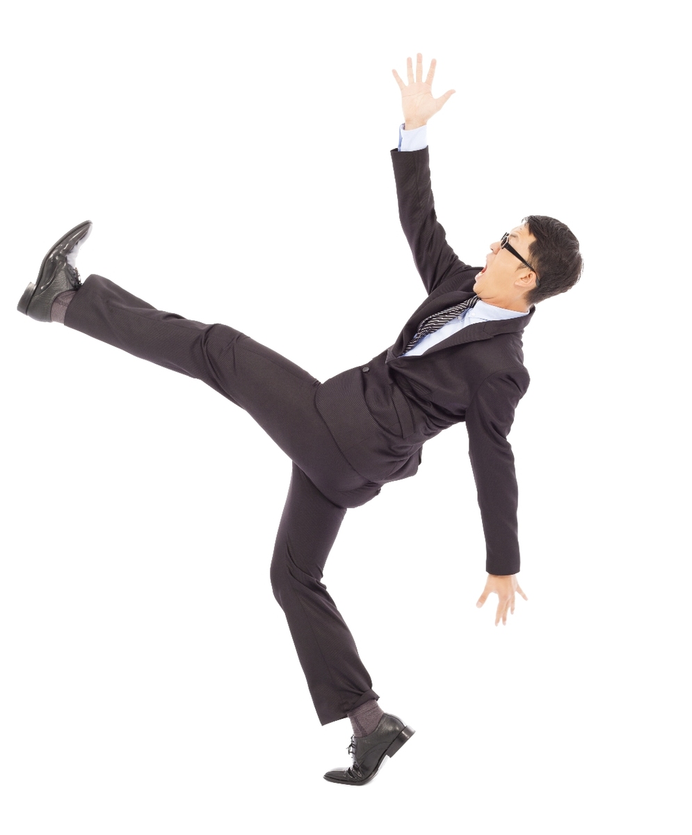 man in suit falling